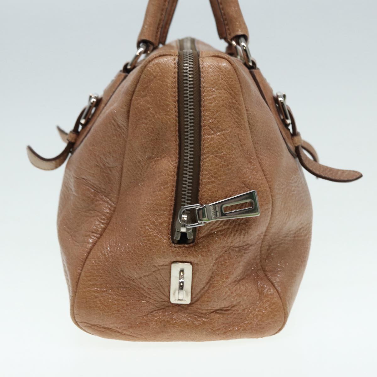 PRADA Hand Bag Leather Beige Silver Auth