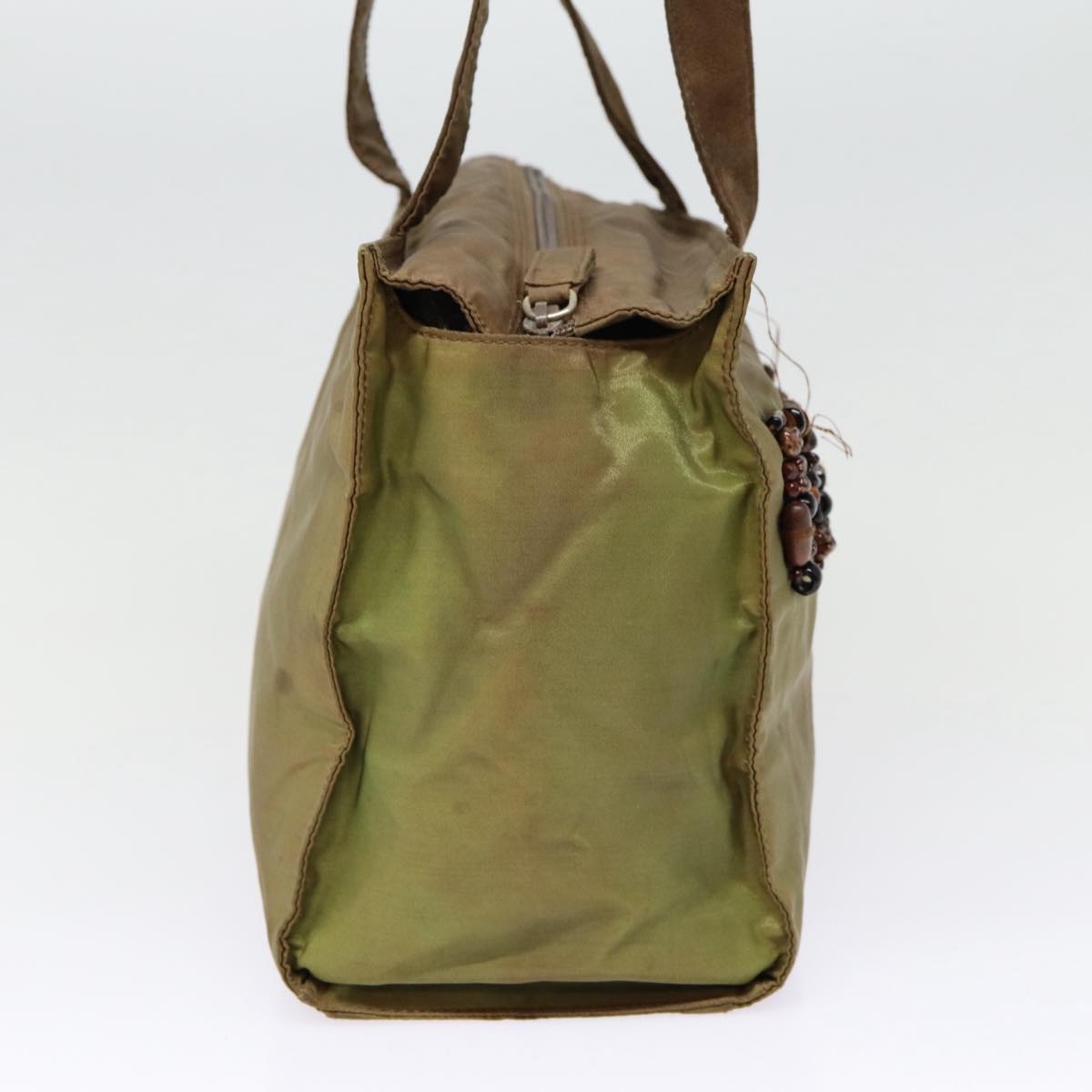 PRADA Shoulder Bag Nylon Khaki Silver Auth