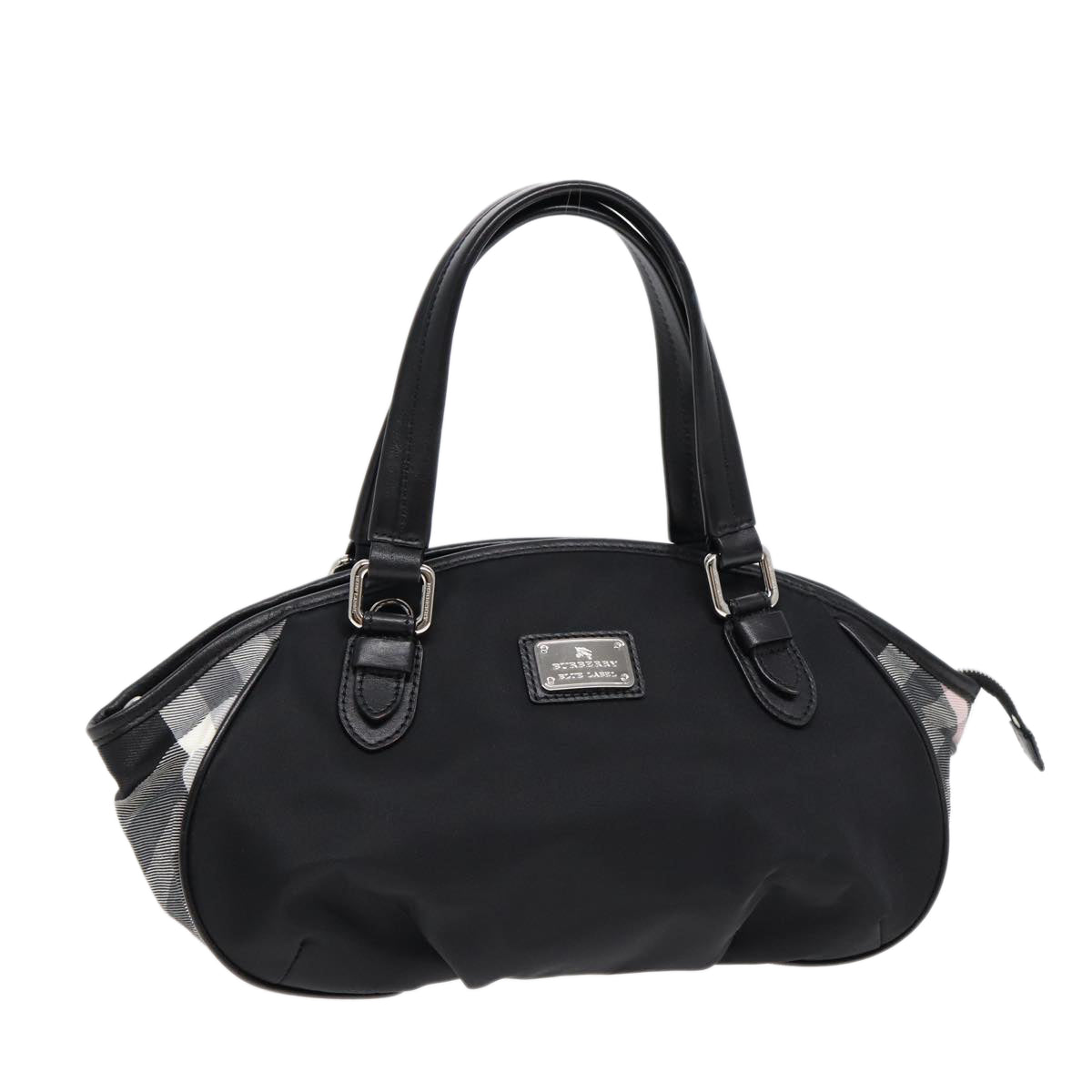 Burberry Nova Check Blue Label Hand Bag Nylon Silver Black Auth bs17294