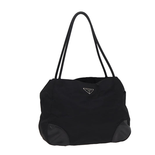 PRADA Tote Bag Nylon Black Silver Auth