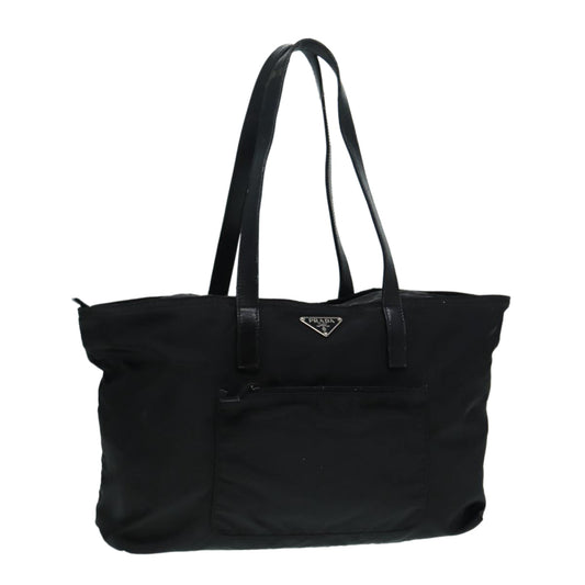 PRADA Tote Bag Nylon Black Silver Auth