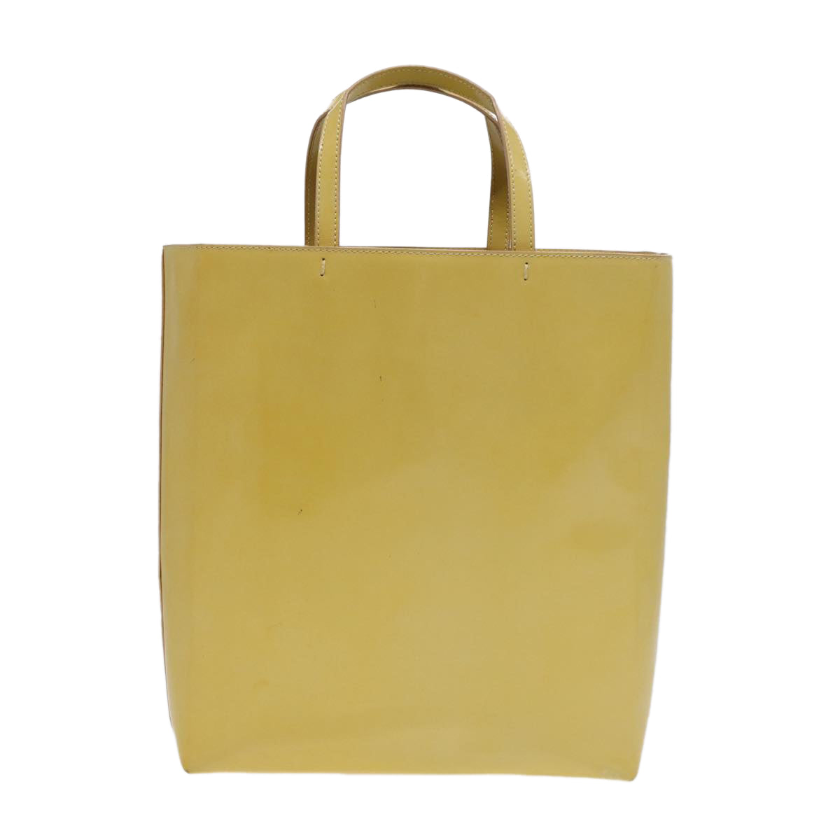 PRADA Hand Bag Enamel Yellow Silver Auth