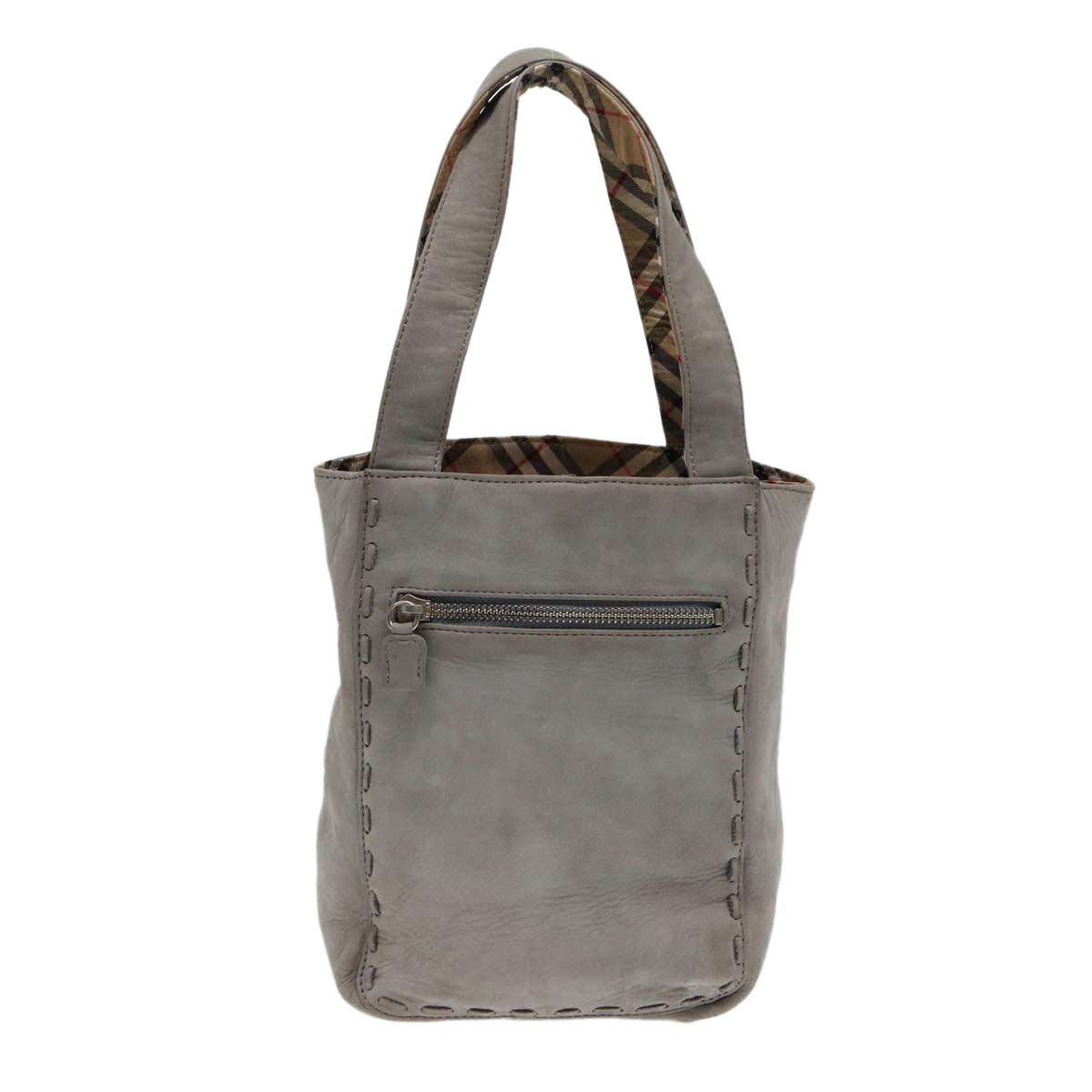 BurberrySs Hand Bag Leather Gray Silver Auth bs17438