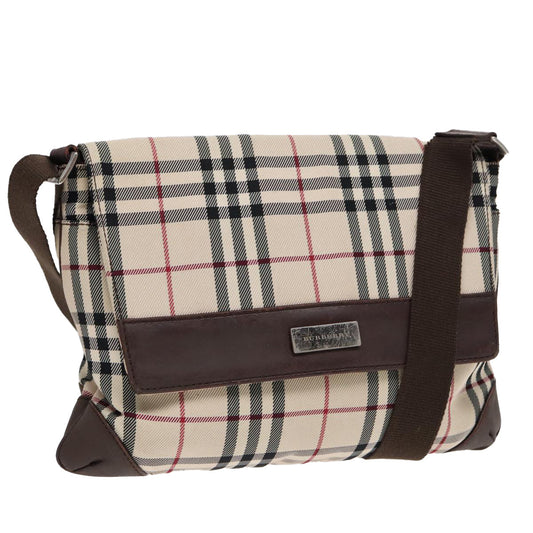 Burberry Nova Check Shoulder Bag Nylon Beige Brown Silver Auth bs17441