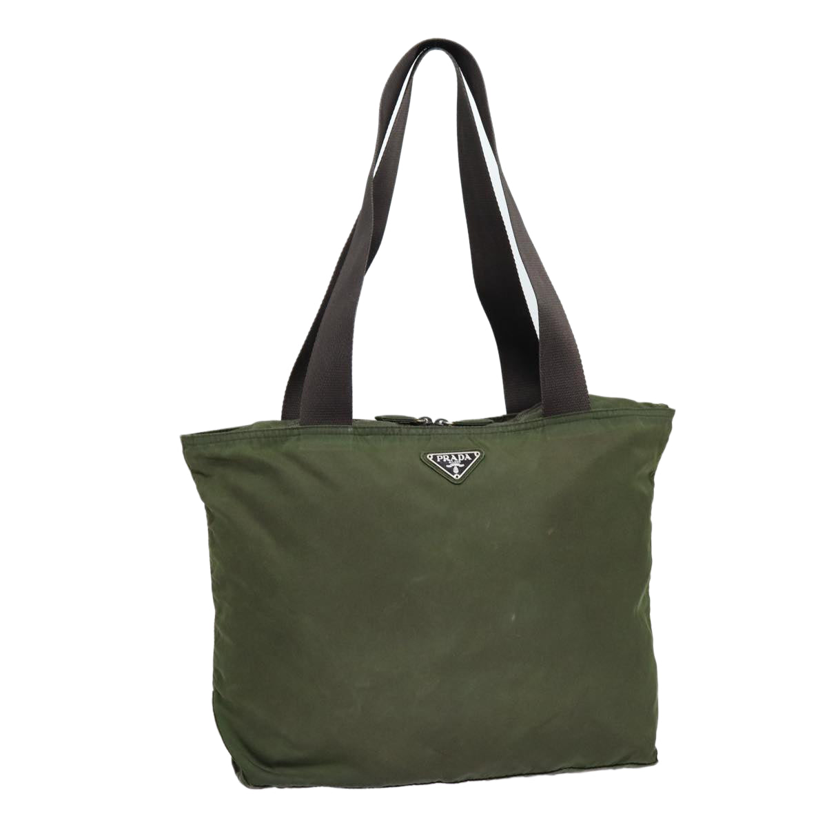 PRADA Tote Bag Nylon Khaki Silver Auth