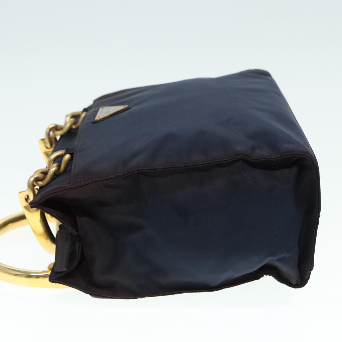 PRADA Hand Bag Nylon Navy Gold Auth