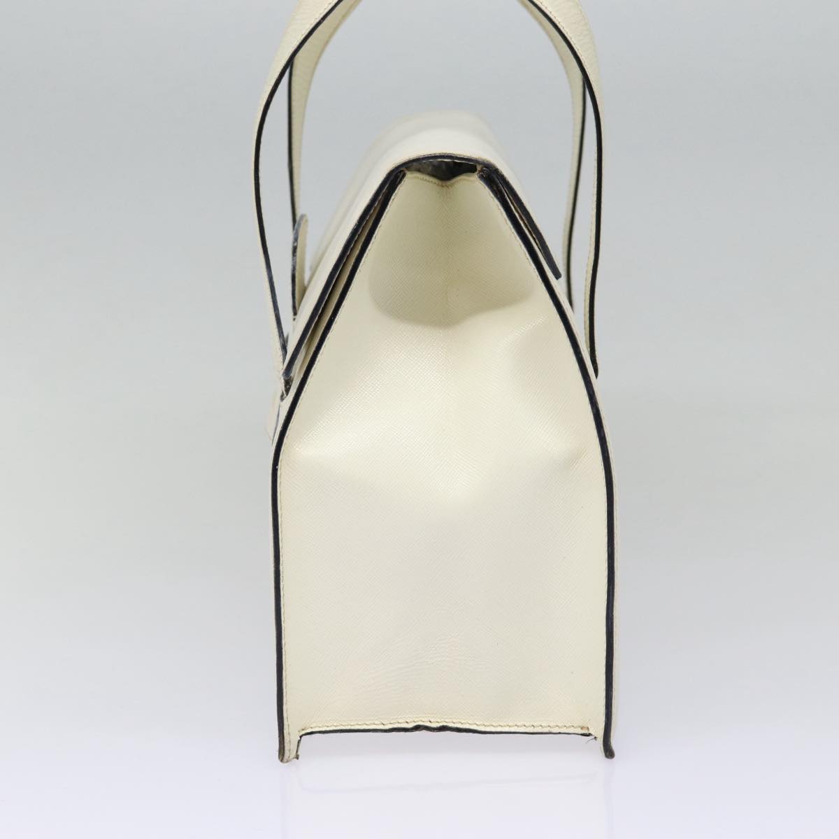 PRADA Hand Bag Leather White Gold Auth