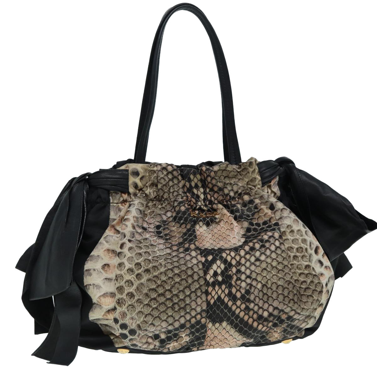 PRADA Hand Bag Nylon Black Gold Auth