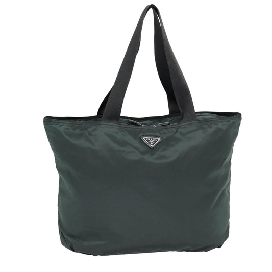 PRADA Tote Bag Nylon Green Silver Auth