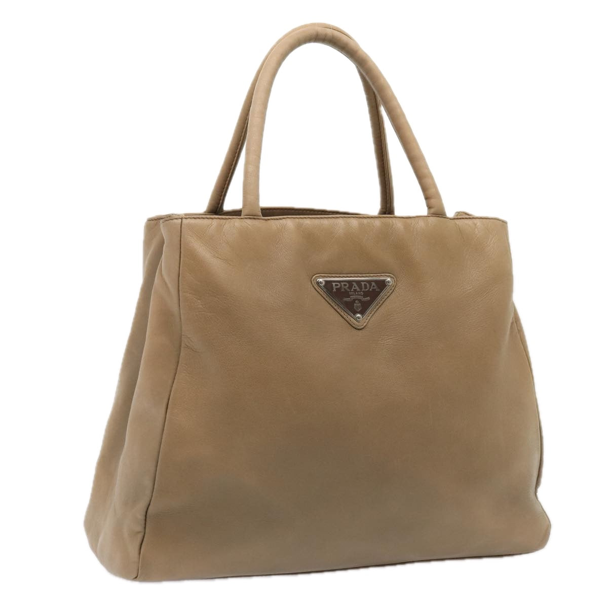 PRADA Hand Bag Leather Beige Auth