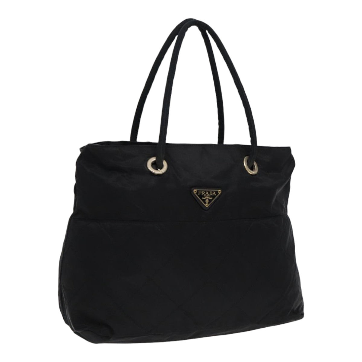 PRADA Hand Bag Nylon Black Gold Auth