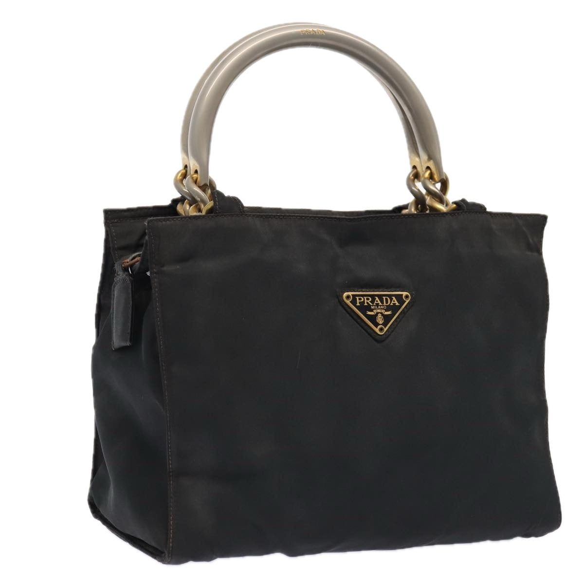 PRADA Hand Bag Nylon Black Gold Auth