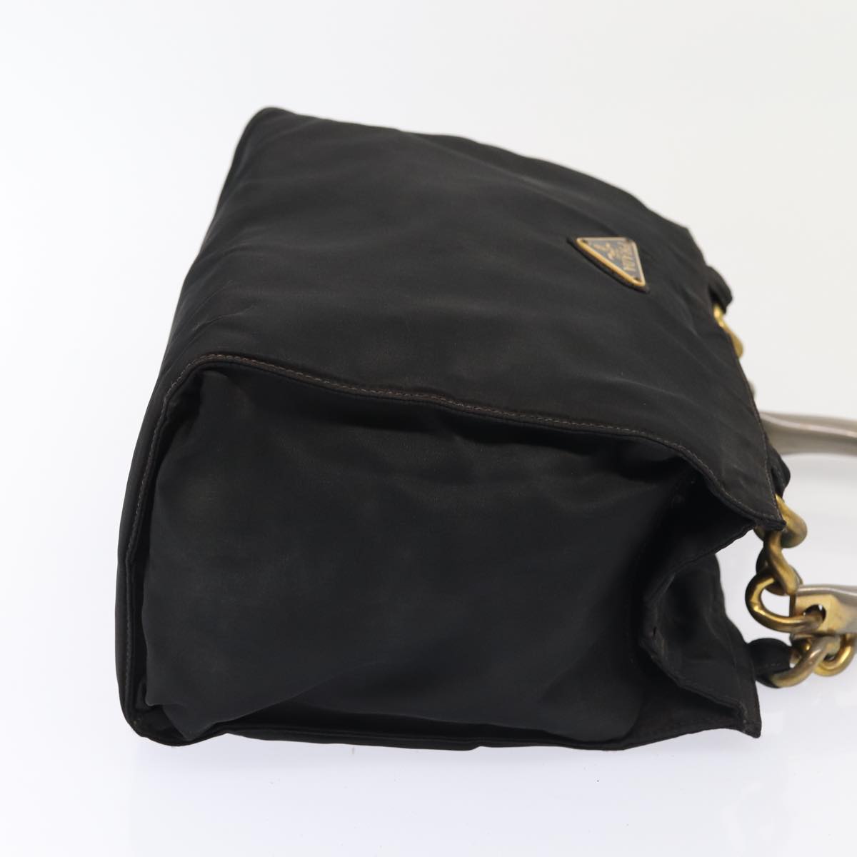 PRADA Hand Bag Nylon Black Gold Auth