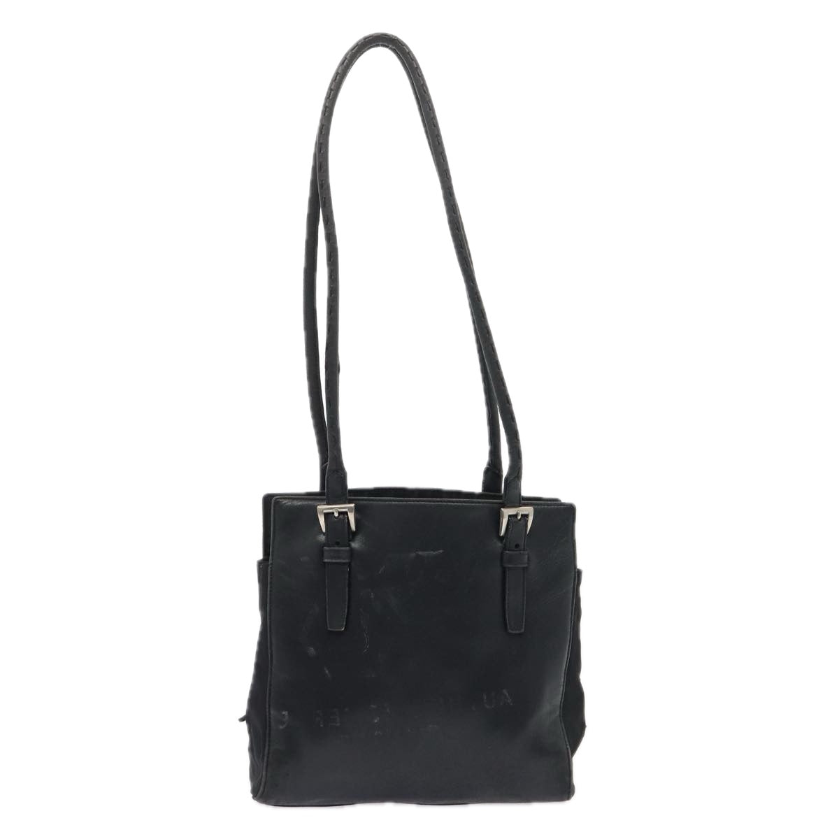 PRADA Shoulder Bag Leather Black Silver Auth