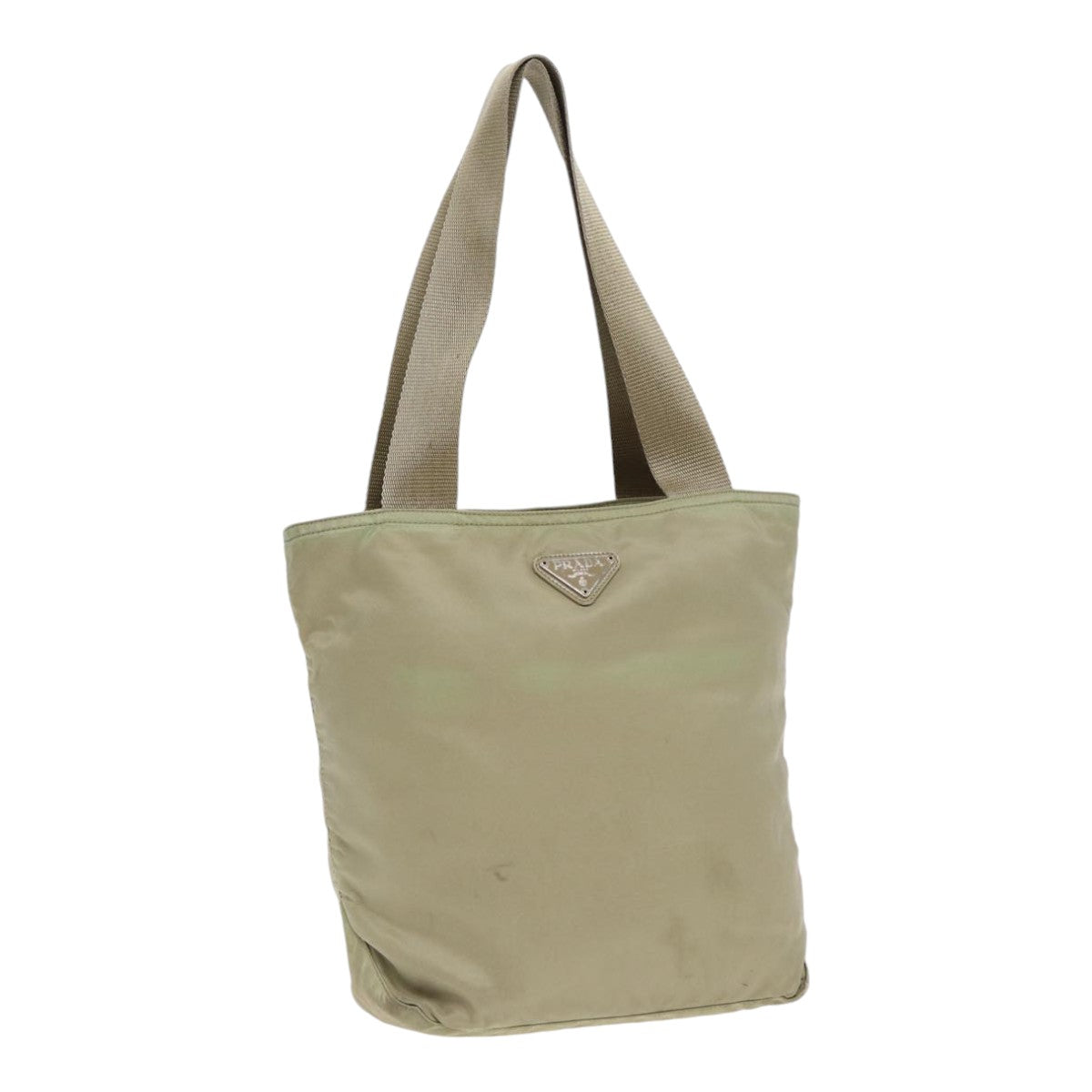 PRADA Tote Bag Nylon Beige Silver Auth