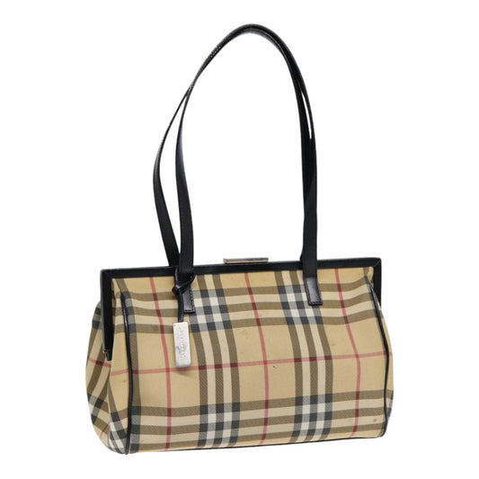 Burberry Nova Check Shoulder Bag PVC Beige Silver Auth bs17694