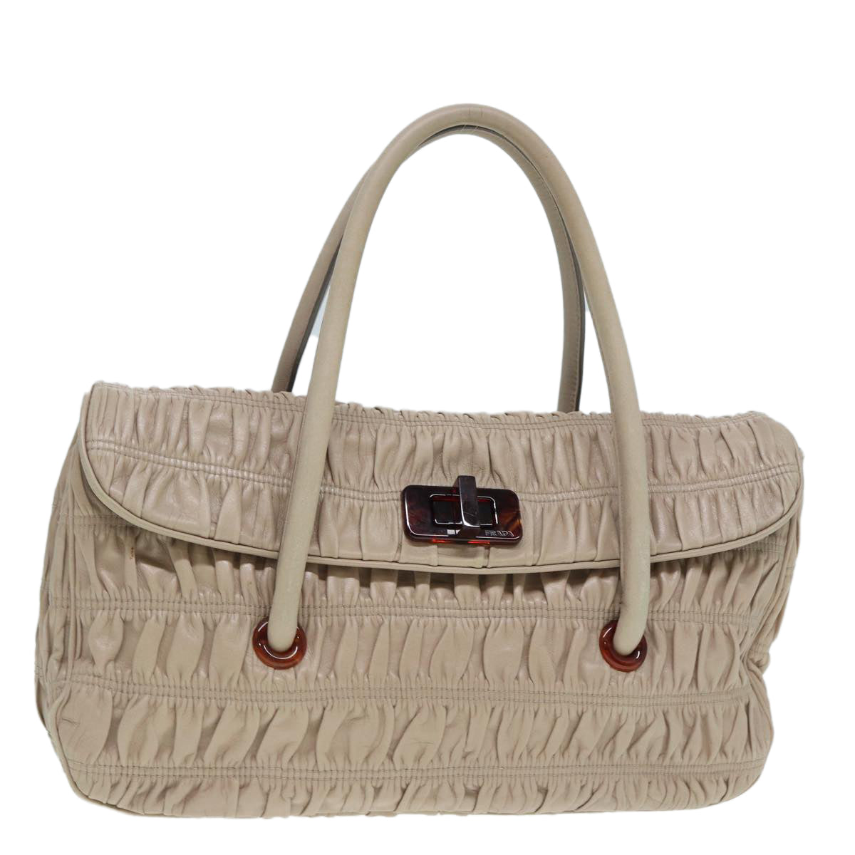 PRADA Hand Bag Leather Beige Auth