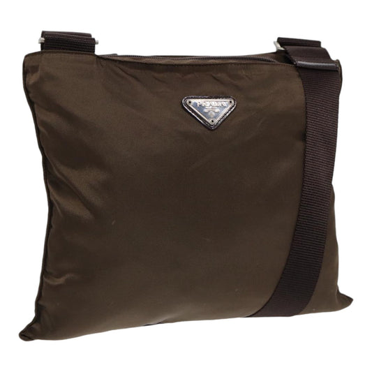 PRADA Shoulder Bag Nylon Brown Silver Auth