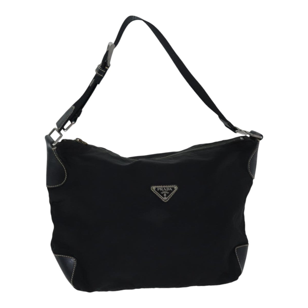 PRADA Shoulder Bag Nylon Black Silver Auth