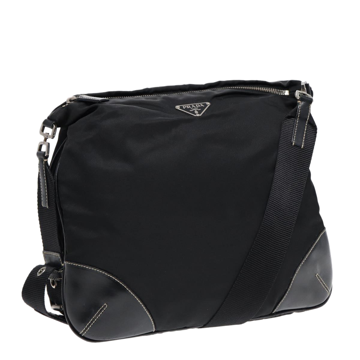 PRADA Shoulder Bag Nylon Black Silver Auth