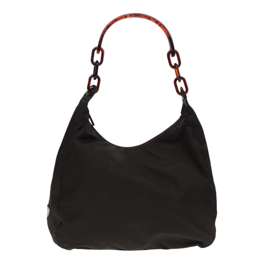 PRADA Shoulder Bag Nylon Brown Silver Auth