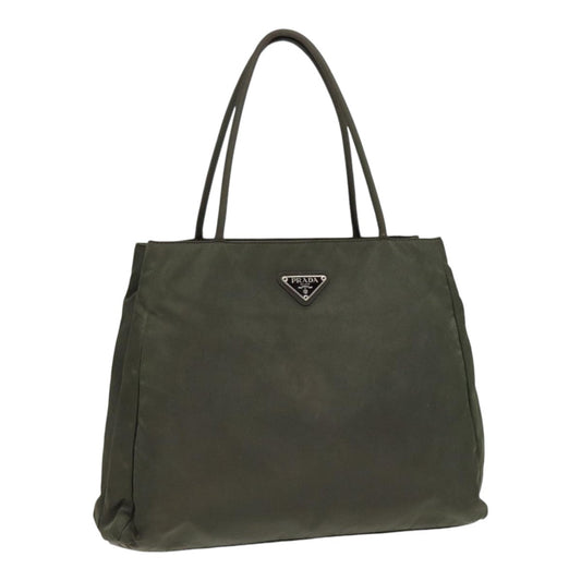 PRADA Tote Bag Nylon Khaki Silver Auth