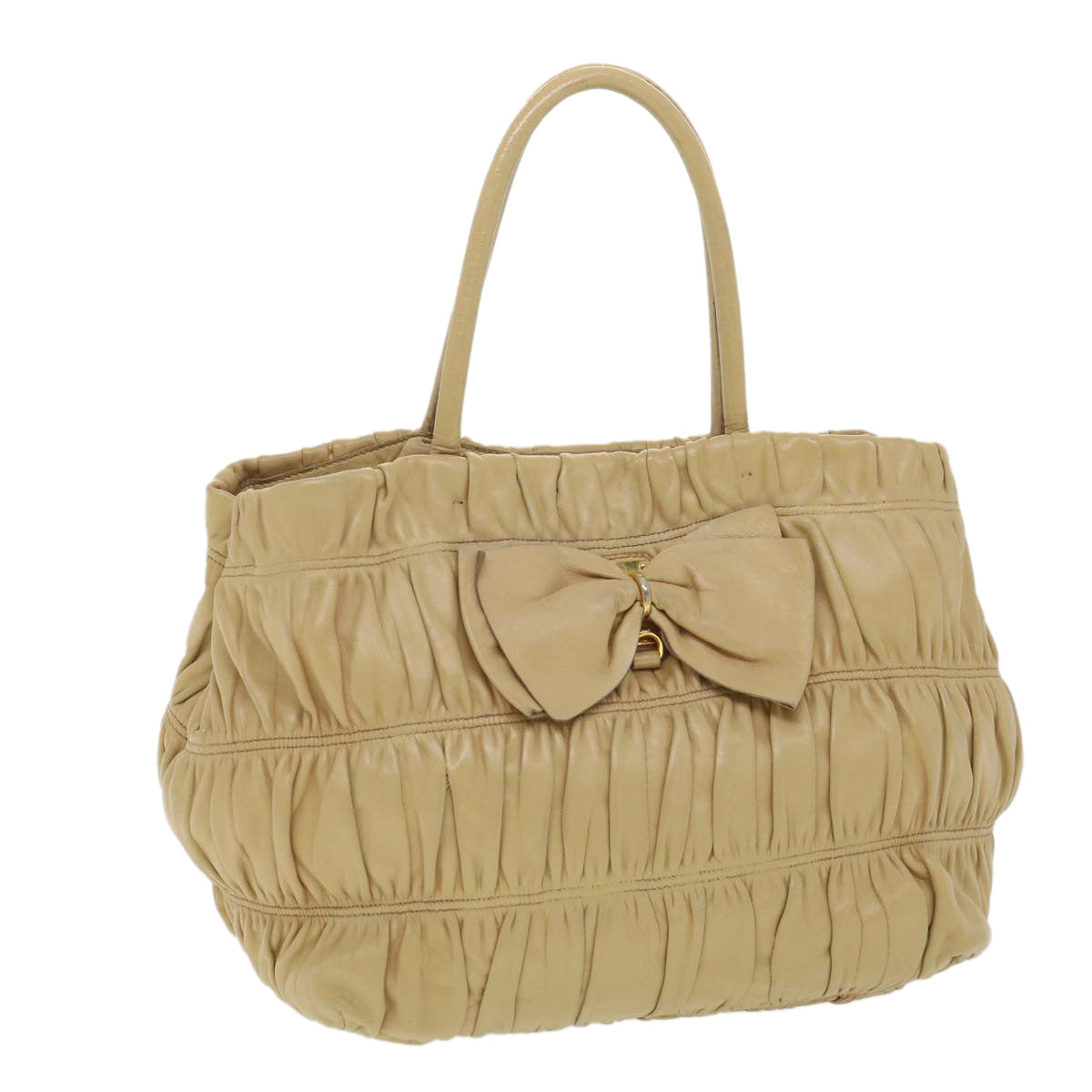 Prada Hand Bag Leather Beige