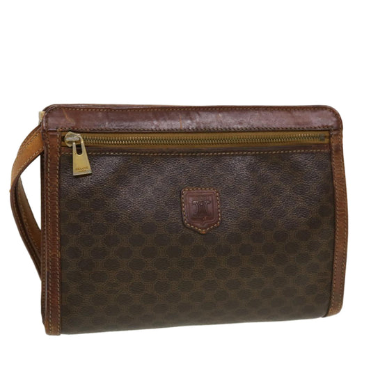 Luxury CELINE Macadam Canvas Clutch Bag PVC Leather Brown 5211