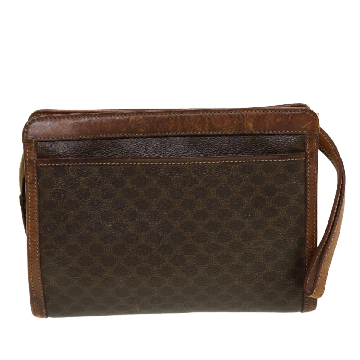 Luxury CELINE Macadam Canvas Clutch Bag PVC Leather Brown 5211