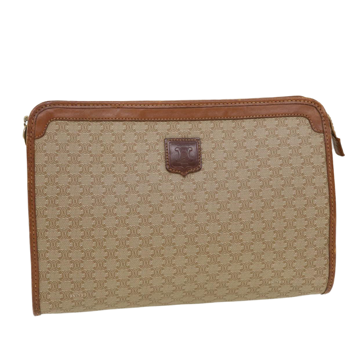 Luxury CELINE Macadam Canvas Clutch Bag PVC Leather Beige 5212