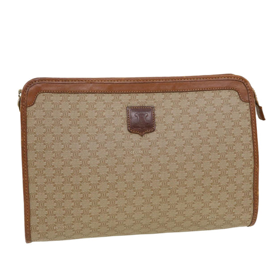 Luxury CELINE Macadam Canvas Clutch Bag PVC Leather Beige 5212