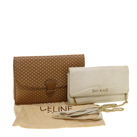 Luxury CELINE Shoulder Chain Clutch Bag Leather 2Set Brown Whe 5313