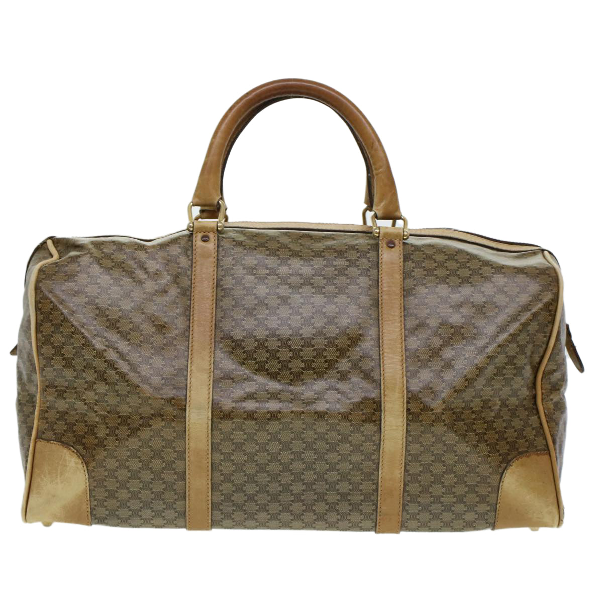 Luxury CELINE Macadam Canvas Boston Bag Beige 5458