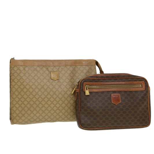Luxury CELINE Macadam Canvas Clutch Bag PVC Leather 2Set Beige Brown 5507