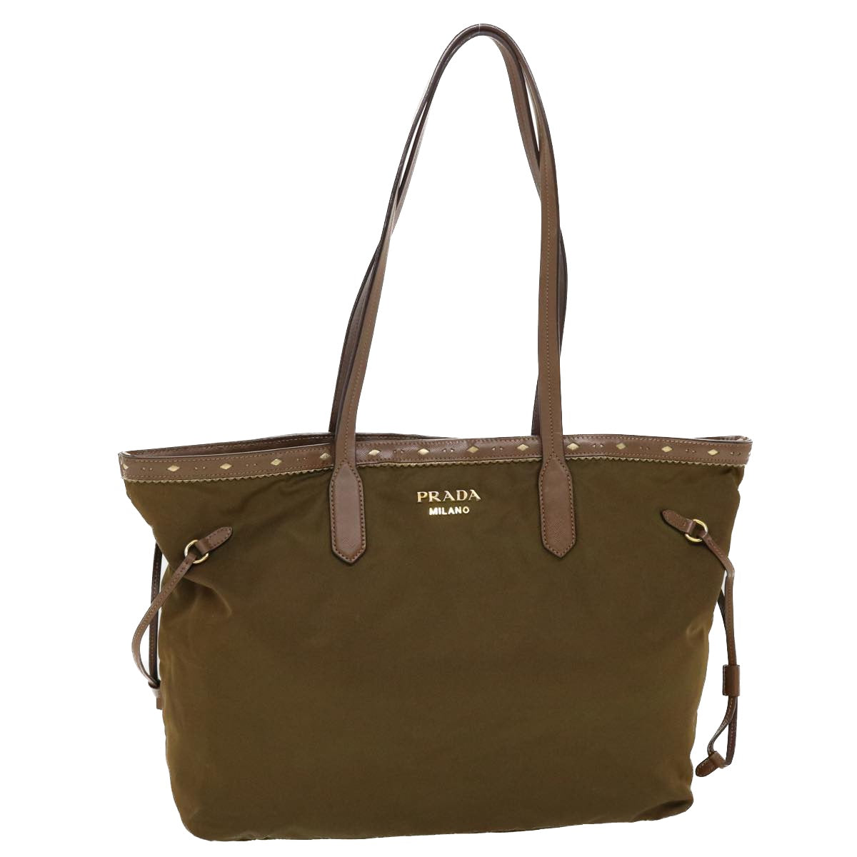 Prada Tote Bag Nylon Leather Khaki