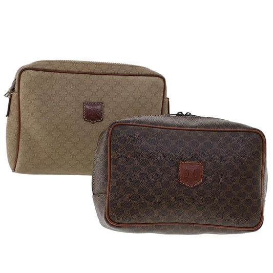 Luxury CELINE Macadam Canvas Clutch Bag PVC Leather 2Set Beige Brown 6264