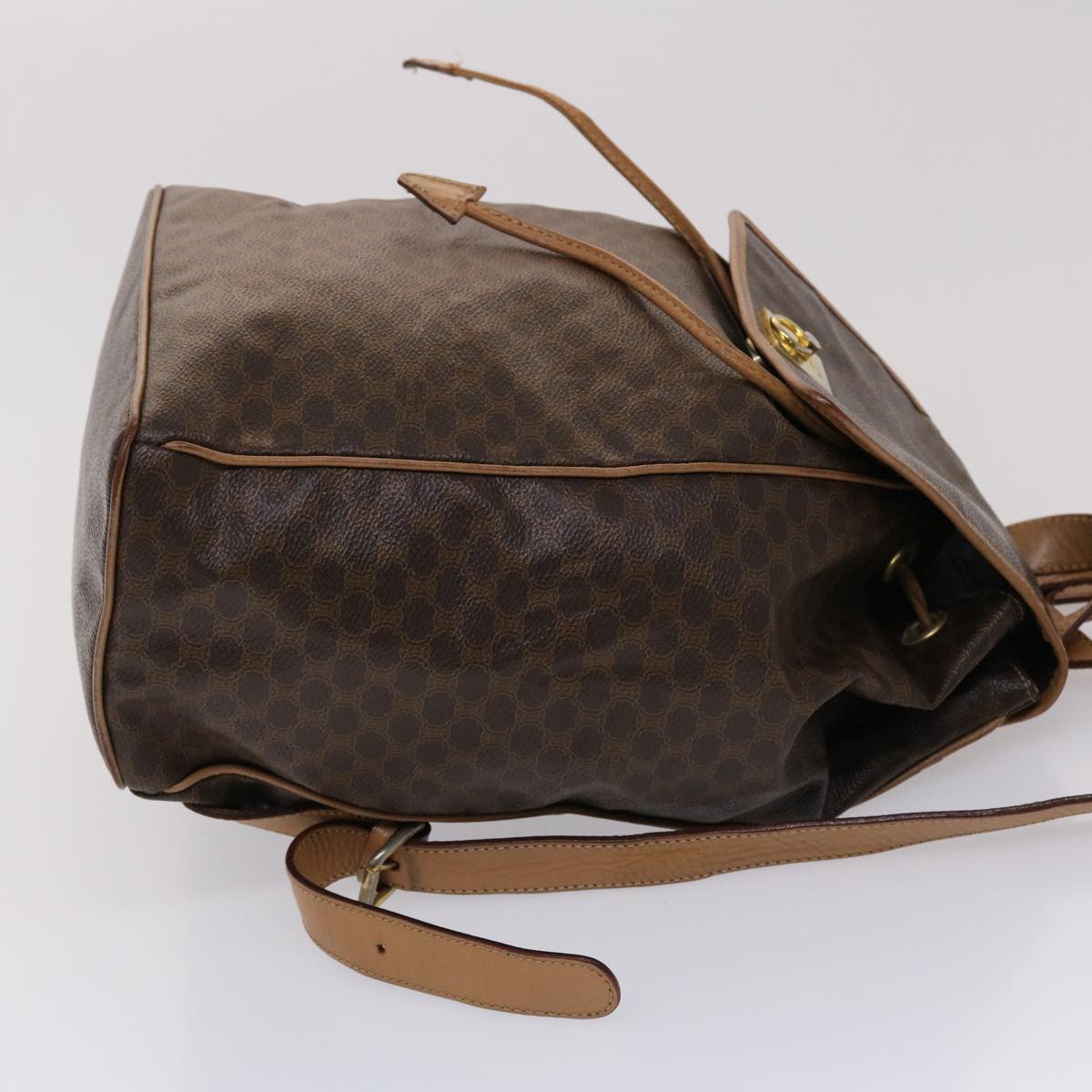 Luxury CELINE Macadam Canvas Backpack PVC Leather Brown 6391