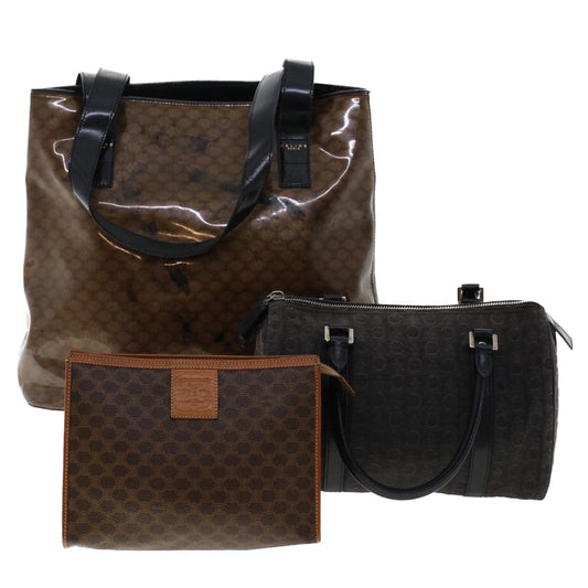 Luxury CELINE Macadam Canvas Pouch Shoulder Bag Enamel 3Set Black Brown 6451