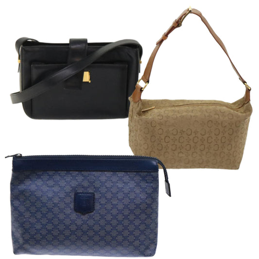 Luxury CELINE Macadam Canvas Pouch Shoulder Bag PVC Leather 3Set Black Blue 6457
