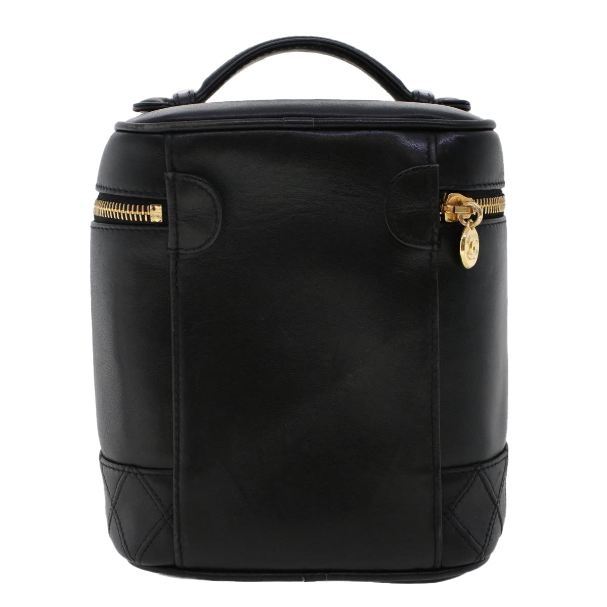 CHANEL Bicolole Vanity Cosmetic Pouch Leather Black CC Auth bs6595