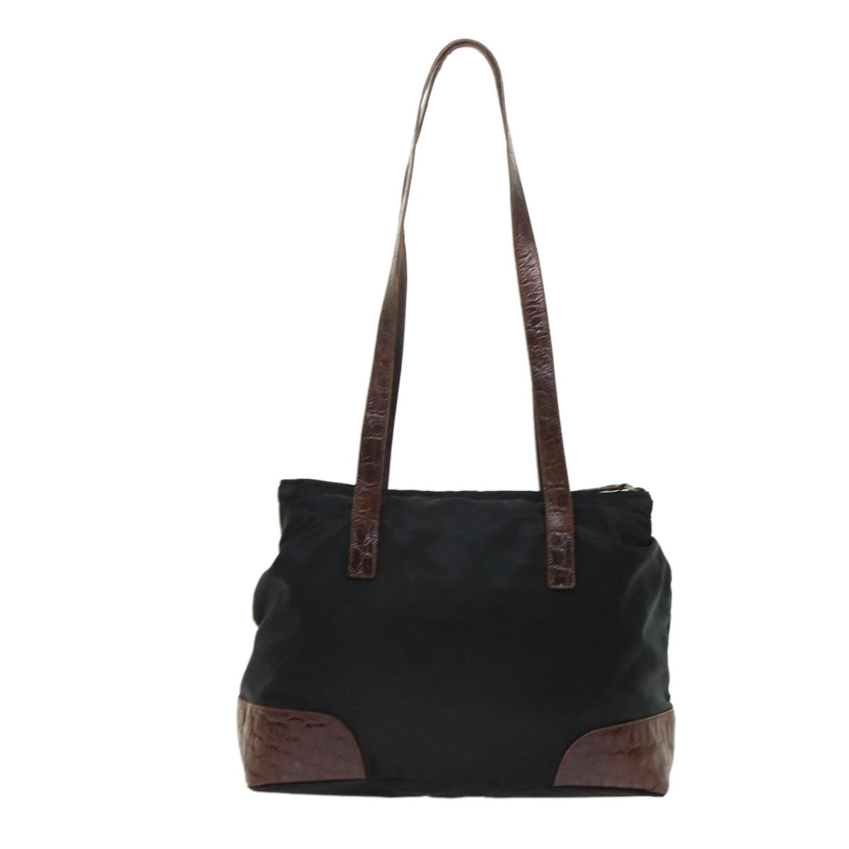 Prada Shoulder Bag Leather Nylon Black Brown