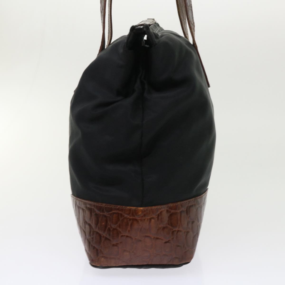 Prada Shoulder Bag Leather Nylon Black Brown