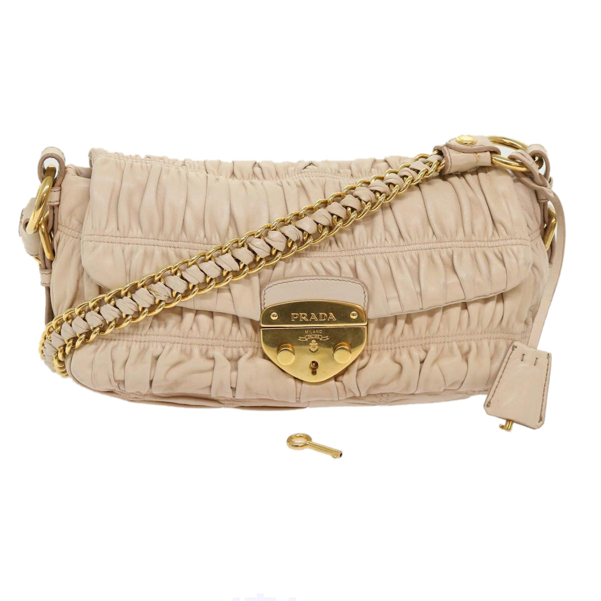 Prada Chain Shoulder Bag Leather Pink