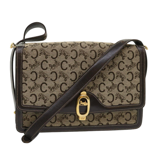 Luxury CELINE C Macadam Canvas Shoulder Bag Canvas Leather Beige Dark Brown 6694