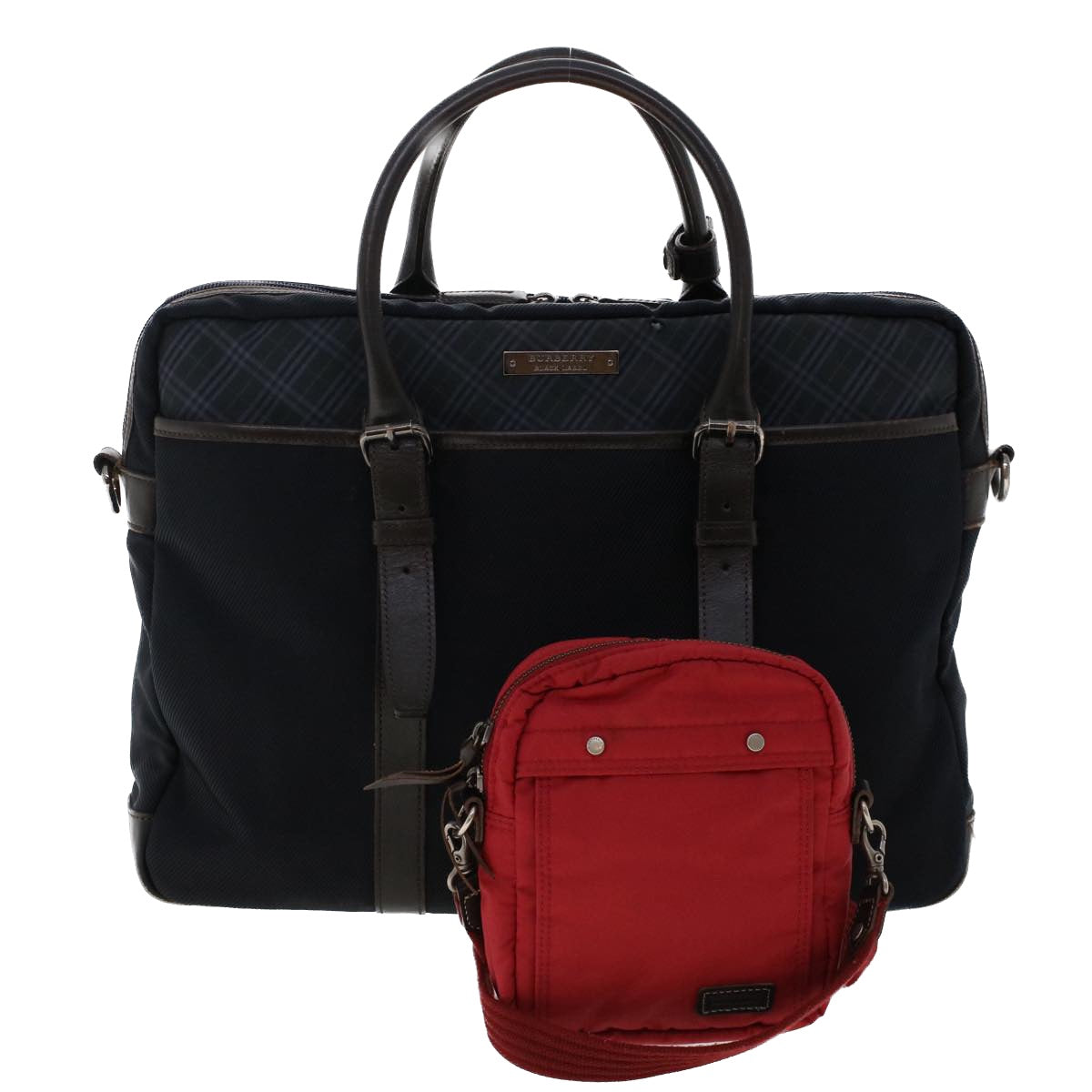 Burberry Blue Label Hand Bag Nylon 2Set Black Red Auth bs7096