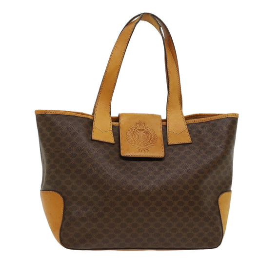 Luxury CELINE Macadam Canvas Shoulder Bag PVC Leather Brown 7113