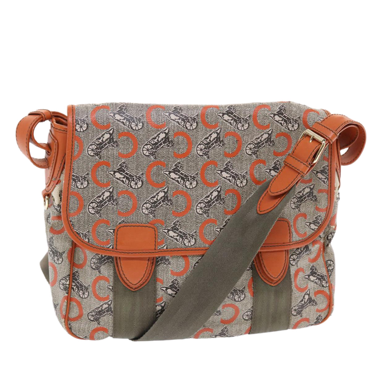 Luxury CELINE C Macadam Canvas Shoulder Bag Gray 7140