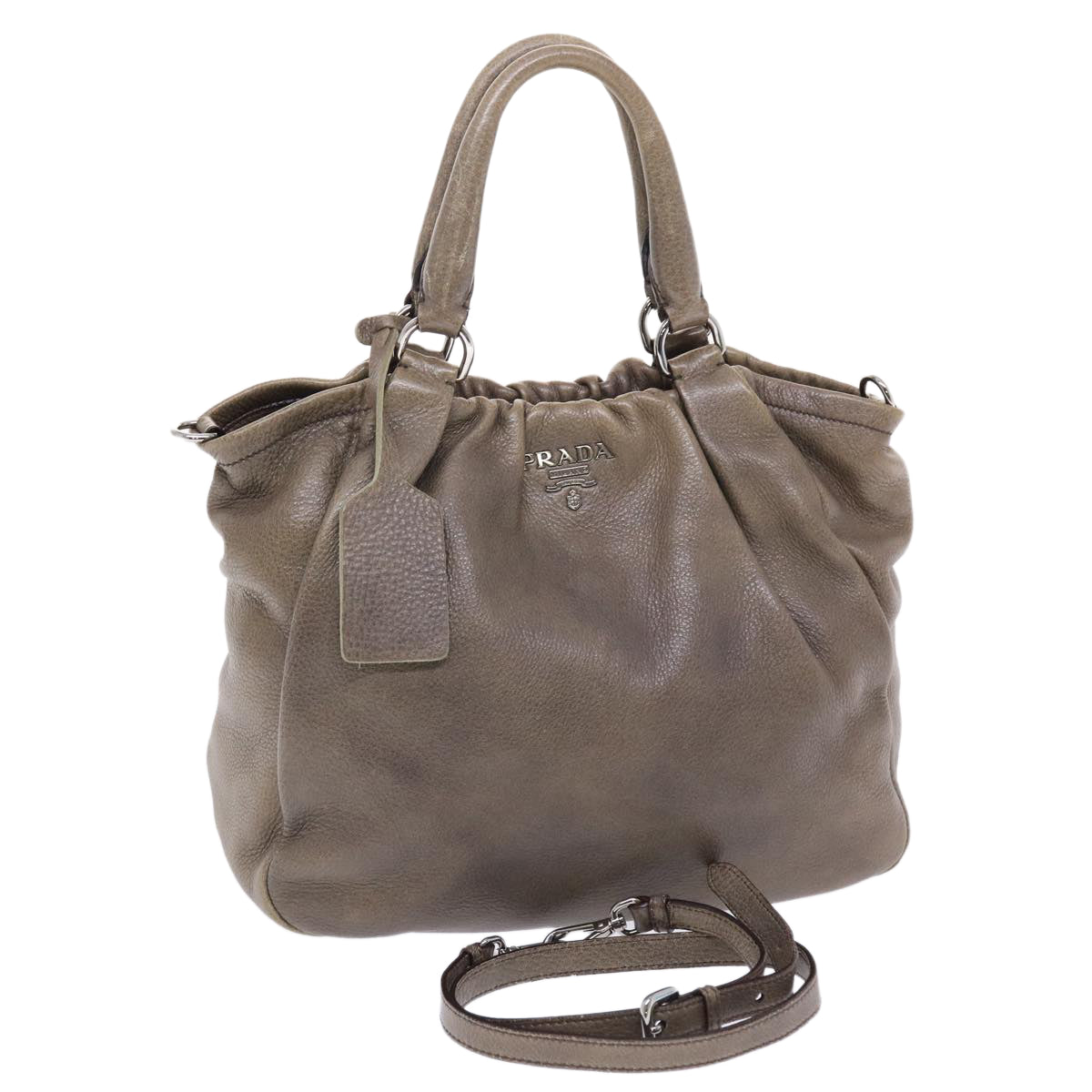 Prada Hand Bag Leather 2way Brown