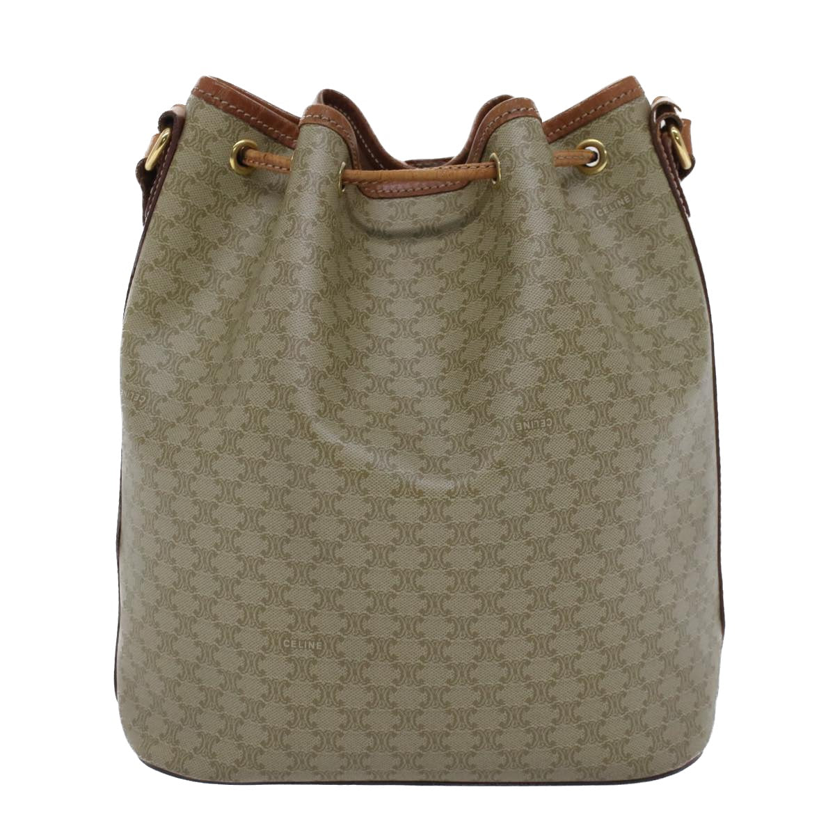 Luxury CELINE Macadam Canvas Shoulder Bag PVC Leather Beige Brown 7489