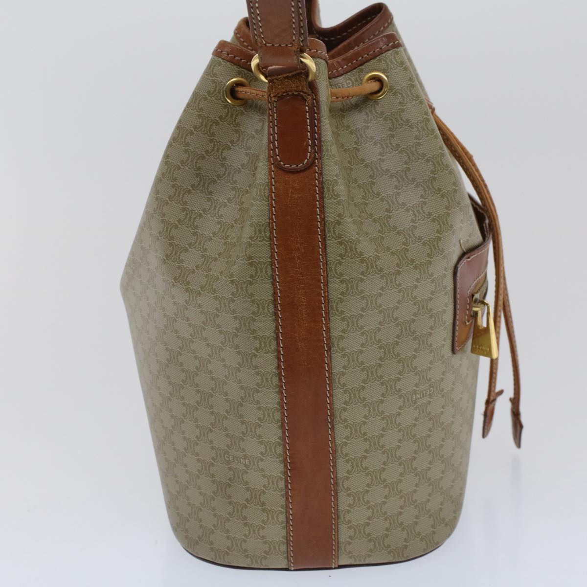 Luxury CELINE Macadam Canvas Shoulder Bag PVC Leather Beige Brown 7489